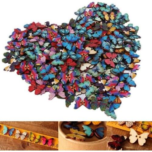 50Pcs Mixed Bulk 2 Holes Butterfly Wooden Sewing Buttons Scrapbooking DIY
