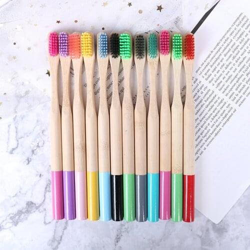 6 Pcs Eco Friendly Bamboo Toothbrush Medium Bristles Biodegradable Plastic-Free Oral Care Adults Toothbrush Bamboo Handle Brush