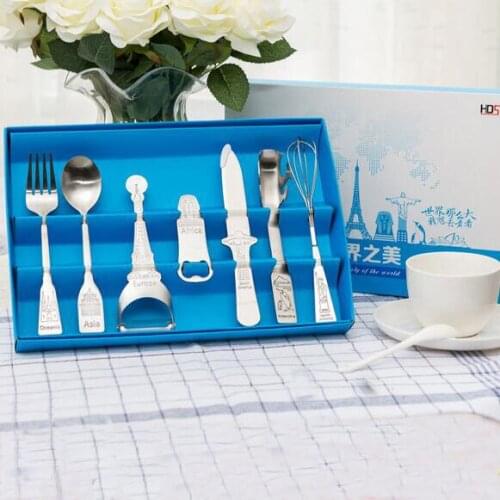 7Pcs/set High quality Stainless steel Seven continents fork suit Dinnerware Kitchen tool Creative Tableware