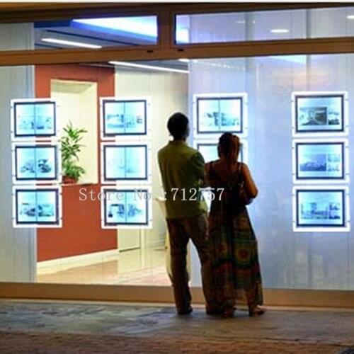 ACRYLIC FRAME A3 DOUBLE SIDED LED LIGHT POCKET REAL ESTATE AGENT CABLE WIRE HANGING LED WINDOW DISPLAY