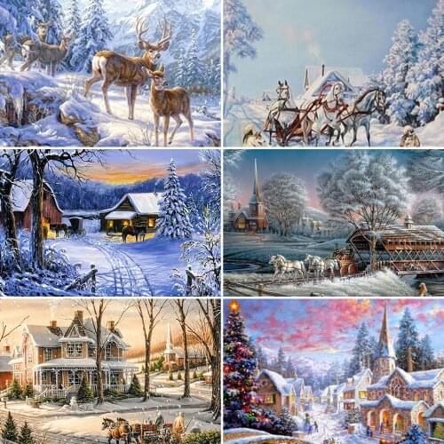 2020 MEIAN winter full Diamond Embroidery diy Diamond Painting Cross Stitch snow landscape Mosaic Pattern Rhinestones
