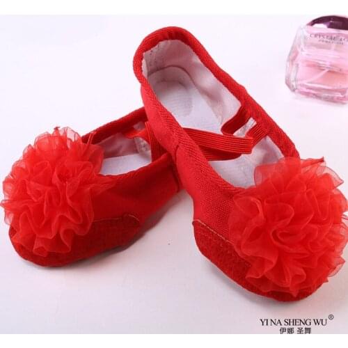 Girls Ballet Dance Shoes Flower Childrens Dance Shoes Soft Sole Red Gymnastic Shoe Kids Ballet for Girls Dancing Wear 9 Colors