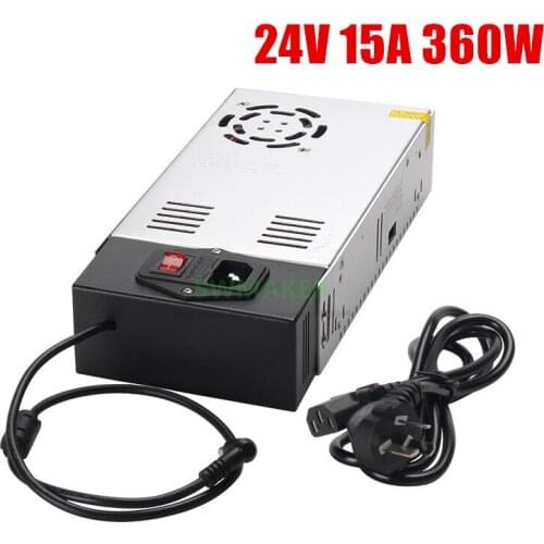 24V 15A Power supply 360W with switch + LED light + power cord, 110V / 220V adjustable, 3D printer parts