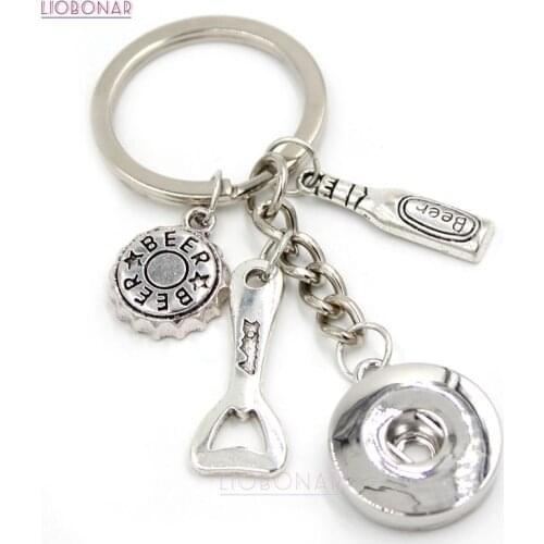 1PC New Arrival Beer Bottle Cap Key Chain Handbag Charm Beer Snap Keychain Key Ring for Beer Lover Gifts 18mm Snap Jewelry