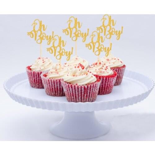 Chicinlife 10Pcs Gold Oh Boy Cupcake Topper Birthday Party Baby Shower Gender Reveal First Birthday Cake Decoration Suppllies