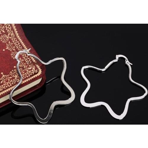 Elegant fashion Jewelry 925 Sterling Silver Earrings for Woman Big five-pointed star hoop earrings Wedding party Christmas Gifts