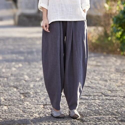 Aransue Spring Summer Female Pantalones Casual Wide Harem Pants Ramie Ankle-Length Trousers Top Quality,Bxf2120