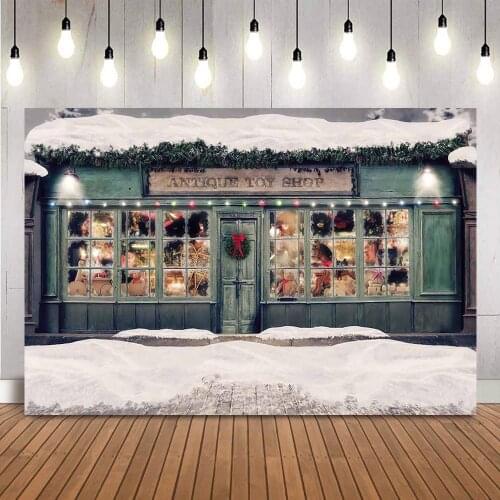 Anitque Toy Shop Store Photography backdrop winter snow Christmas Outside Windows Newborn kids Photo Booth Background Studio