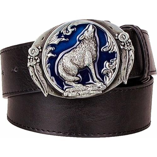 Personality mens leather belt Wolf totem strap male leather pin buckle metal belt werewolf head male casual belts gift for men