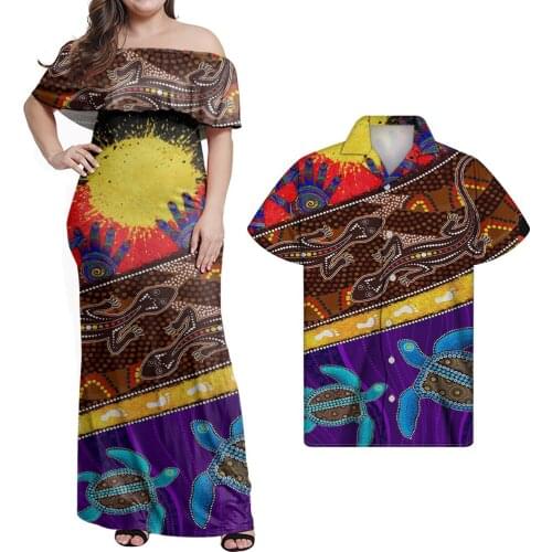 Jackherelook Aboriginal Culture Painting Art Colorful Print Off Shoulder Dress BodyconSexy Party Layered Ruffles Dresses Mujer
