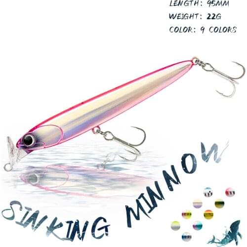 KoKossi 95MM/22G Minnow Fishing Lure Hard Artificial Bait 3D Eyes Sinking Wobblers Saltwater Fishing Accessories Tackle Tools
