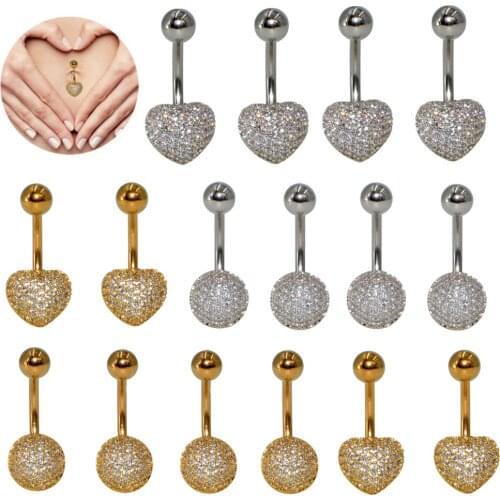 12PCS Belly Button Rings Full Crystal Round Heart Piercing Navel Belly Ring Ear Tragus Cartilage Helix Piercing Body Jewelry