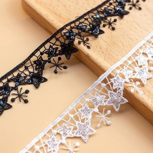 3Yards/lot 3cm wide Black white star sequins embroidery milk silk water soluble lace home clothing accessories AC158