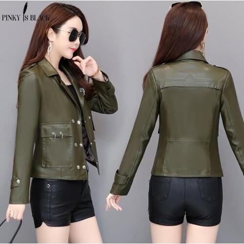 PinkyIsblack PU Leather Jacket Women Fashion Bright Colors Black Motorcycle Coat Short Faux Leather Soft Biker Jacket Female