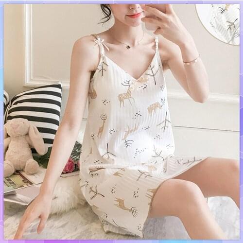 Summer Women Sleepwear With Chest Pads Ice Silk Nighty Nightdress Sexy Lingerie Nightgown Spring Autumn Sweet Ladies Home Cloth