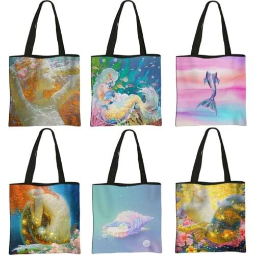 Dream Mermaid Princess Print Tote Bag For Travel Women Shoulder Bags Eco Reusable Large Capacity Ladies Shopping Bag Gift
