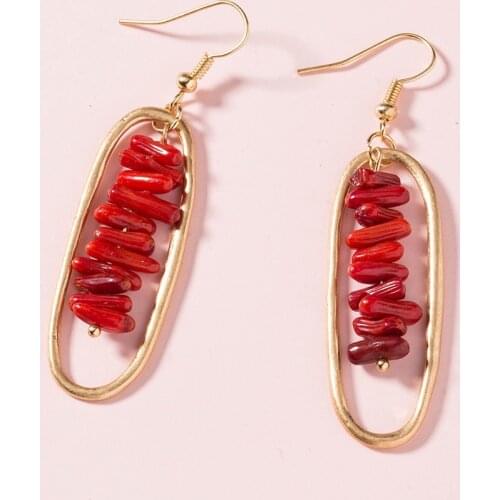 Fashion New Women/Girls Coral Stone Dangle Drop Earrings Jewelry Geometrical Shape Retro Metal Earring