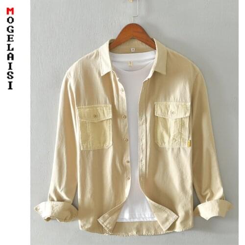 New Autumn shirt men long sleeve solid 100% cotton white shirt high quality Multiple pockets man clothing camisas masculin 1212