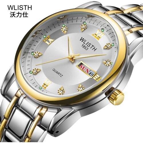 Dropshipping Mens watch Steel Waterproof Dual Calendar Quartz Wristwatch Classic Retro Business Man Watch Non Mechanical Watches