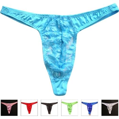 Hot Sissy Men Lace Thong Transparent Breathable Panties Men See Through Pouch G-Strings Male Underpants jockstrap gay underwear