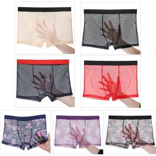 Mens sexy gay jockstrap Lace mesh yarn transparent large size breathable seamless ice silk underwear panties erotic lingerie