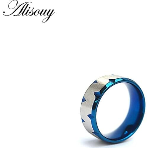 Mens Blue side 316L stainless steel ring for men boys finger ring jewelry Wedding Ring Size 7-13 free shipping
