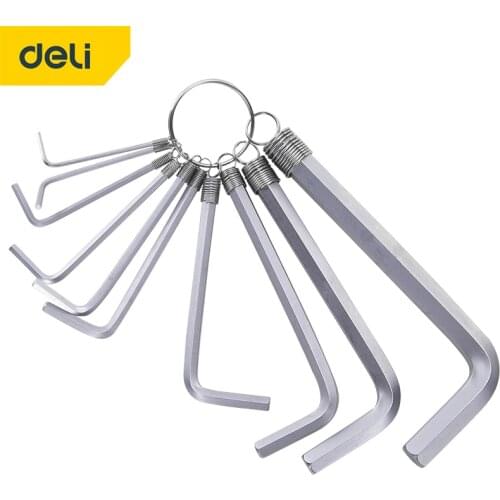 DELI Keychain Allen Wrench Set 1.5-10mm Metric Hexagon Wrench Universal 10 Pieces Flat Head Key Tool L Type Hand Tool Kit