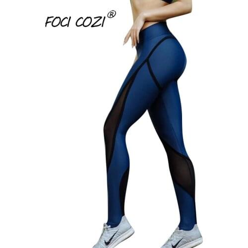 NEW STORE OPEN 2019 Spring Blue Fitness Legging Patchwork Stitching Mesh Leggings High Waist Workout Clothing Women Free Shiping