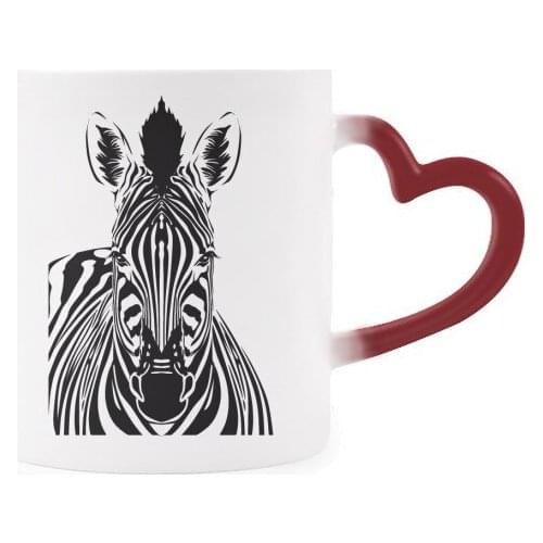 Single Simple Zebra Animal Morphing Mug Heat Sensitive Red Heart Cup