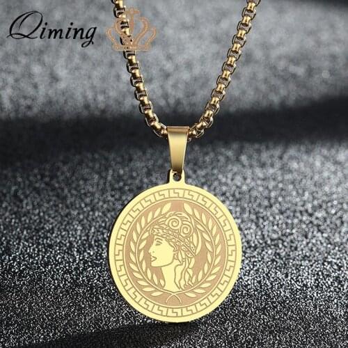 Stainless Steel Athena The Goddess Of Wisdom Pendant Necklace For Women Mythology Greek Jewelry Wedding Gift