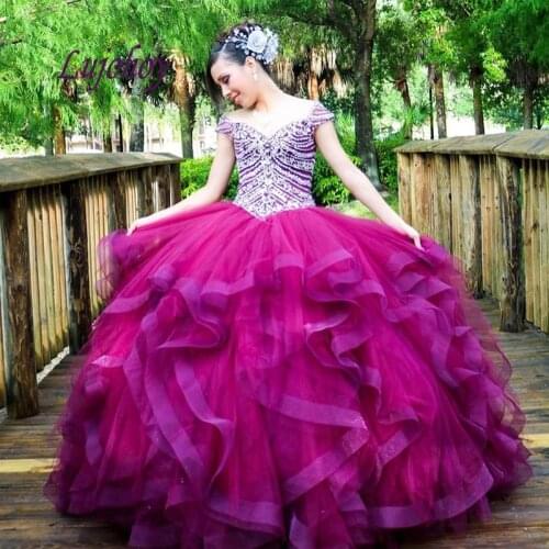 Luxury Quinceanera Dresses Ball Gown Plus Size Crystals Beads Mexican Princess Masquerade Long Sweet 16 Prom Dress 15 year old