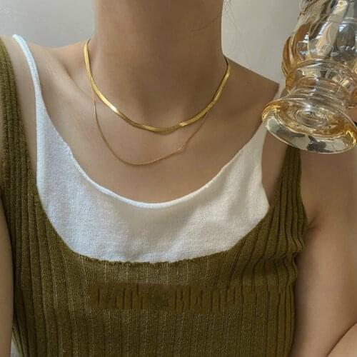 Chic Double Layered PVD 18K Gold Plated Chain Necklaces for Women Stainless Steel Chokers Collares Neck Jewelry Female Wholesale