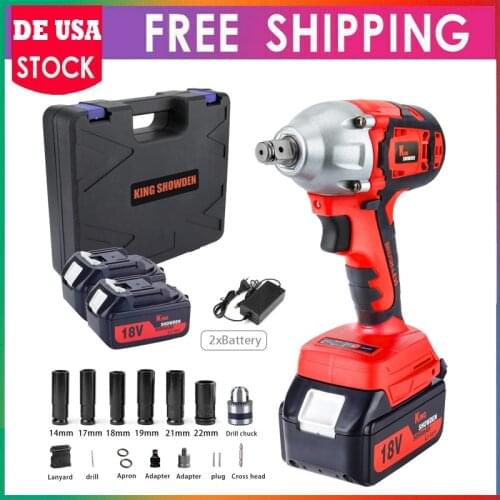 Kingshowden18V Brushless Cordless Electric Impact Wrench Rechargeable 1/2" Wrench power tools impact Drill Driver 2 Battery tool
