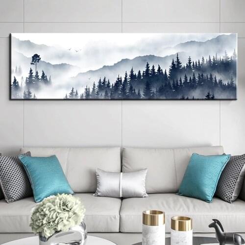 Nordic Fengshui wall art Scenery poster Golden Moutain Landscape paintings on the wall decoratio Modular pictures painting