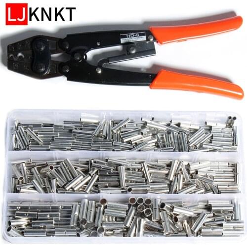 Butt Wire Connector Copper Tinned Splice Sleeve Bare Terminals Crimping With mini Hand Tool Set Kit Tube DIY Electrical Repair