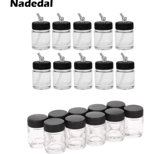 10pcs Nail Airbrush Pot Glass Bottles 3/4oz 22cc Air Brush Paint Makeup Bottle Jars with Lid Airbrush Art Drawing Tool Accessory