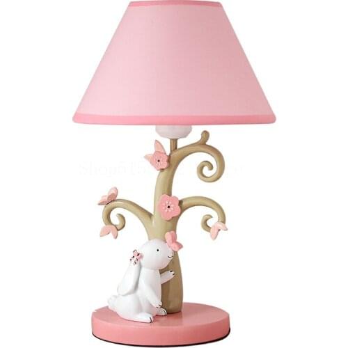 Modern Resin Cartoon Pink Table Lamp Creative Cute Girl Rabbit Table Light Bedroom Bedside Lamp Flower Children Room Decoration