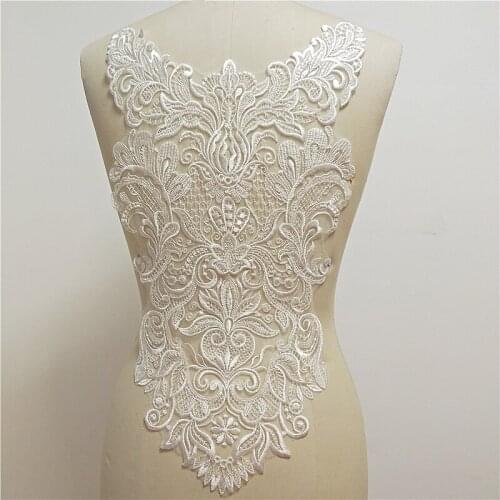 European Sequins Embroidery Bridal Wedding Dresses Back Lace Applique Handmade DIY Accessories