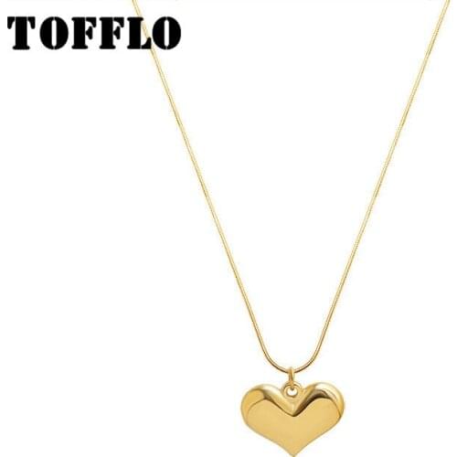 TOFFLO Stainless Steel Jewelry Peach Heart Love Necklace Womens Fashion Cool Clavicle Chain BSP626