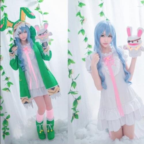 Anime Date a Live Yoshino Cosplay Costume Green Hoody With Rabbit Ears Jacket+White Skirt+toy Fancy Costume cosplay feminino