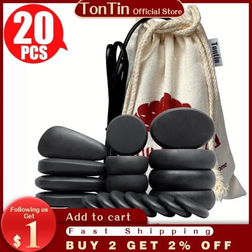 Tontin 20 Stks/set Hot Stone Massage Set Heater Box Stress Rugpijn Gezondheidszorg Lava Basalt Ronde Massage Tool stenen
