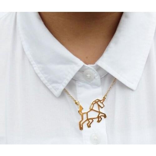 Trendy Gold Color Silver Color Unicorn Necklace Women Origami Statement Necklace Horse jewelry