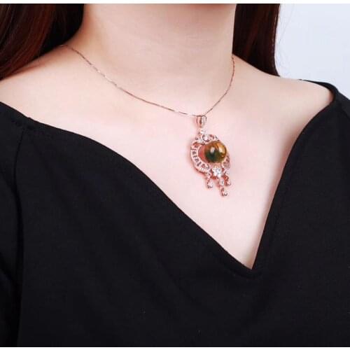 High-grade S925 necklace,Mexican Amber necklace, plated 18K Real gold,Mosaic colored zircon,Free Shipping