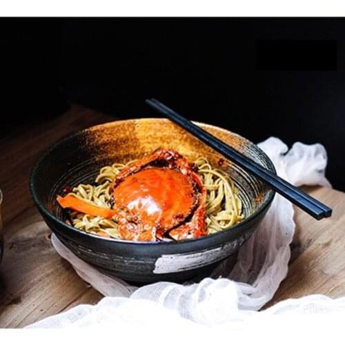 Japanese Style 7.5-inch Ramen Bowl with Mixed Sauce Ceramic Soup Bowl Retro Tableware Hat Bowl Trumpet Ramen Bowl Ceramic Bowl