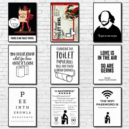 Funny Bathroom Poster Whitepaper Humor Toilet Poster Art Painting Abstract Fancy Wall Sticker