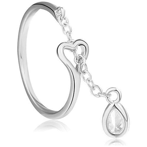 2020 Fashion Heart Shape Waterdrop Ring Women Silver Color Cubic Zirconia Heart Open Rings Lady Wedding Adjustable Jewelry