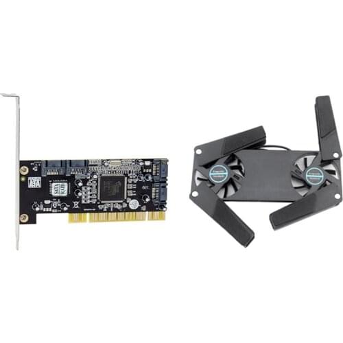 1 Pcs Notebook Radiator Foldable Dual Fan Cooling Pad & 1 Pcs Sil3114 SATA Adapter Controller Chip Card