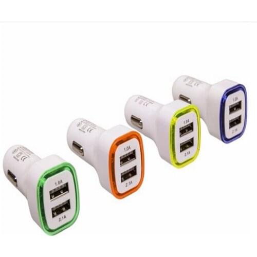 100pcs Universal LED Lights 5V 2.1A+1A 2ports dual usb car charger Adapter for iphone 5s 6 7 8 for samsung htc blackberry lg