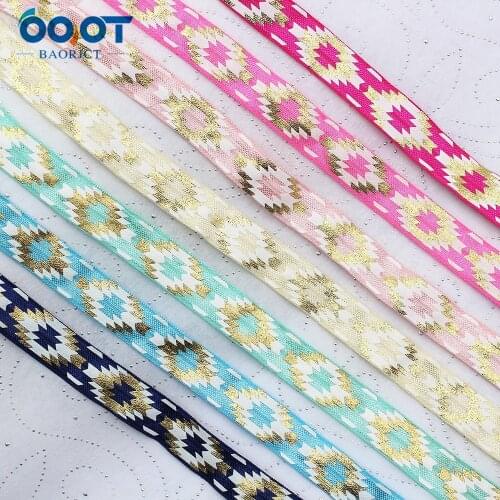 16mm,10 yards Hot gold geometric Elastic Foldover Elastics Stretch Hair Ties Headbands for Baby Girls Hair Bow,E-20508-924