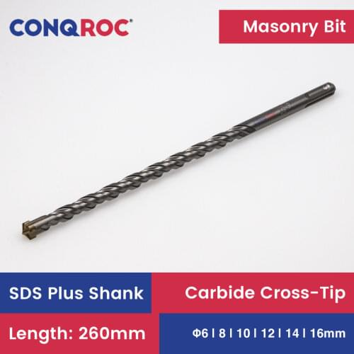 260mm SDS Plus Drill Bit Masonry Cross Carbide Tip Hammer Drill Bit 6 | 8 | 10 | 12 | 14 | 16mm